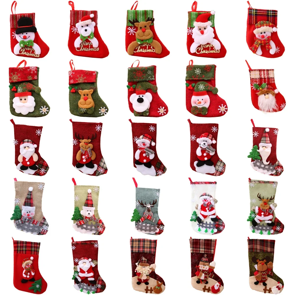 

3/4pcs Santa Claus Socks Gift Bags New Year Party Kids Candy Gifts Bag Fireplace Decoration Christmas Tree Hanging Ornaments