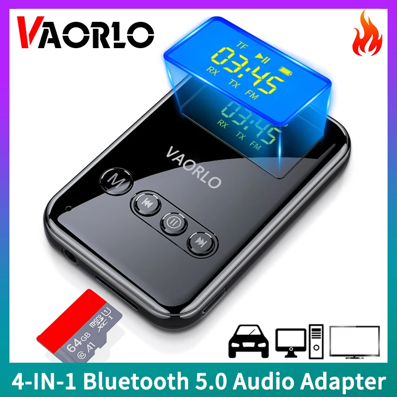 4 In 1 Bluetooth 5.0 Audio Adapter 3.5MM RCA Stereo Support TF Card FM Mode LED Display Wireless Transmitter Recevier For Car TV