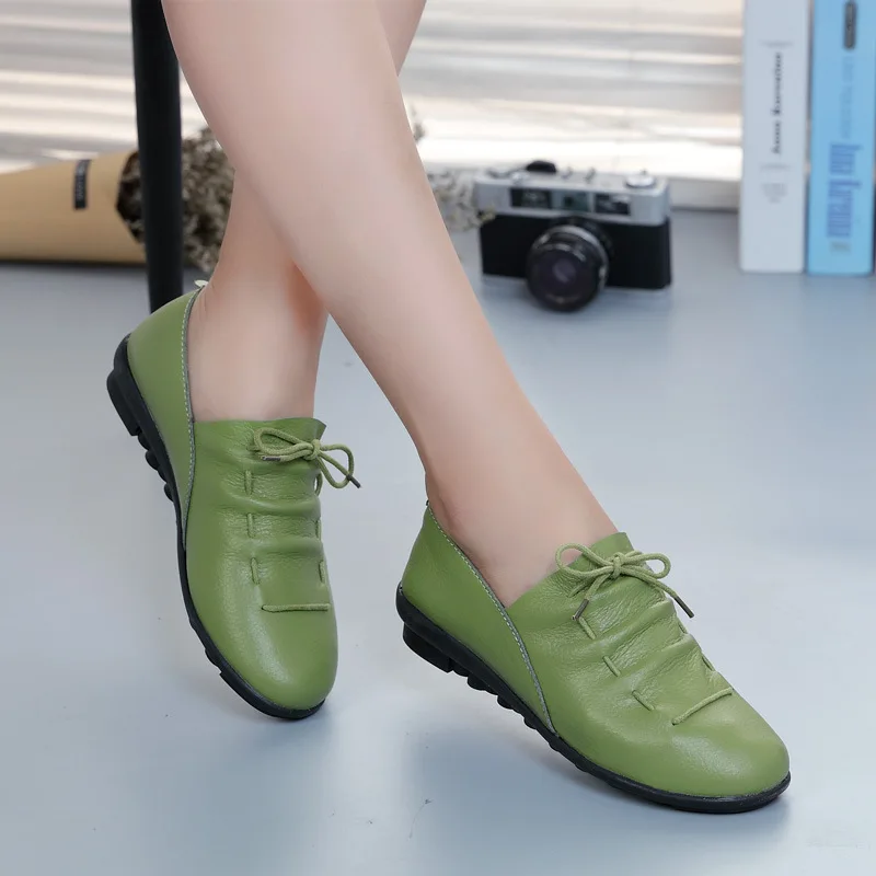 Comemore Ladies Loafers Women Slip on Leather Female Fashion Footwear Ballet Flats 2023 Dancers Green Women's Black Sport Shoes