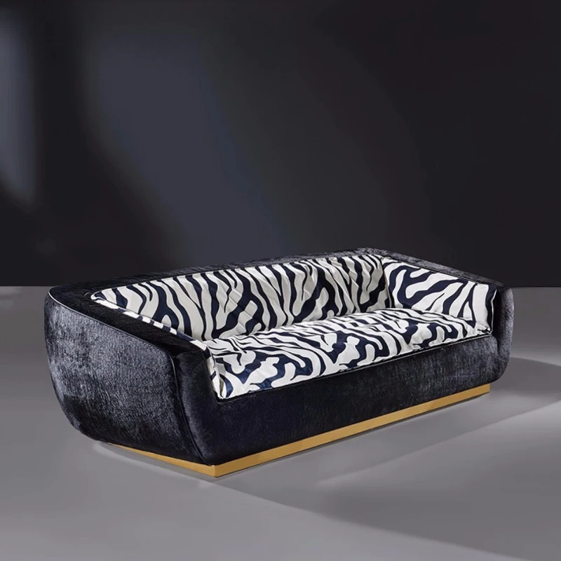 

Designer black and white pattern fabric sofa light luxury villa large flat living room three-person sofa