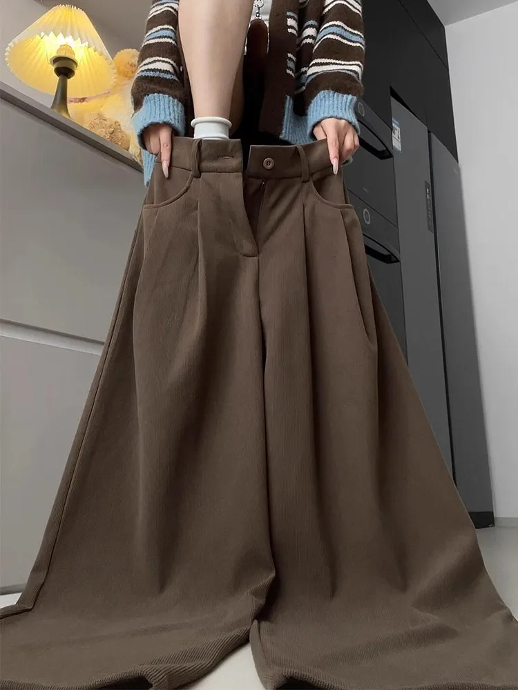 

Удобные вельветовые брюки на флисовой подкладке для женщин, с высокой талией, прямые, широкие, повседневные, осенне-зимне-весенние, коричневые