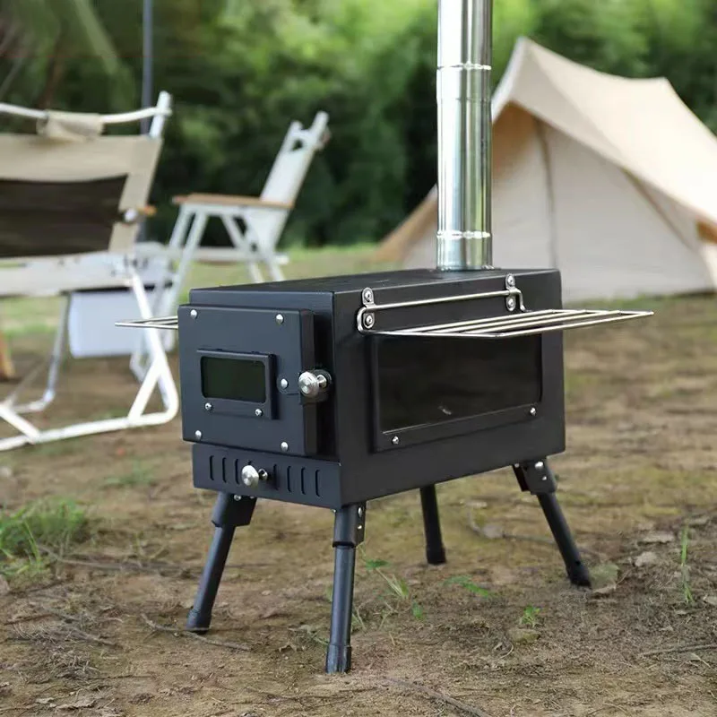 Outdoor Tent Stove Portable Collapsible BBQ Grill Stainless Steel Large Window Visible Camping Multi-purpose Heating Wood Stove