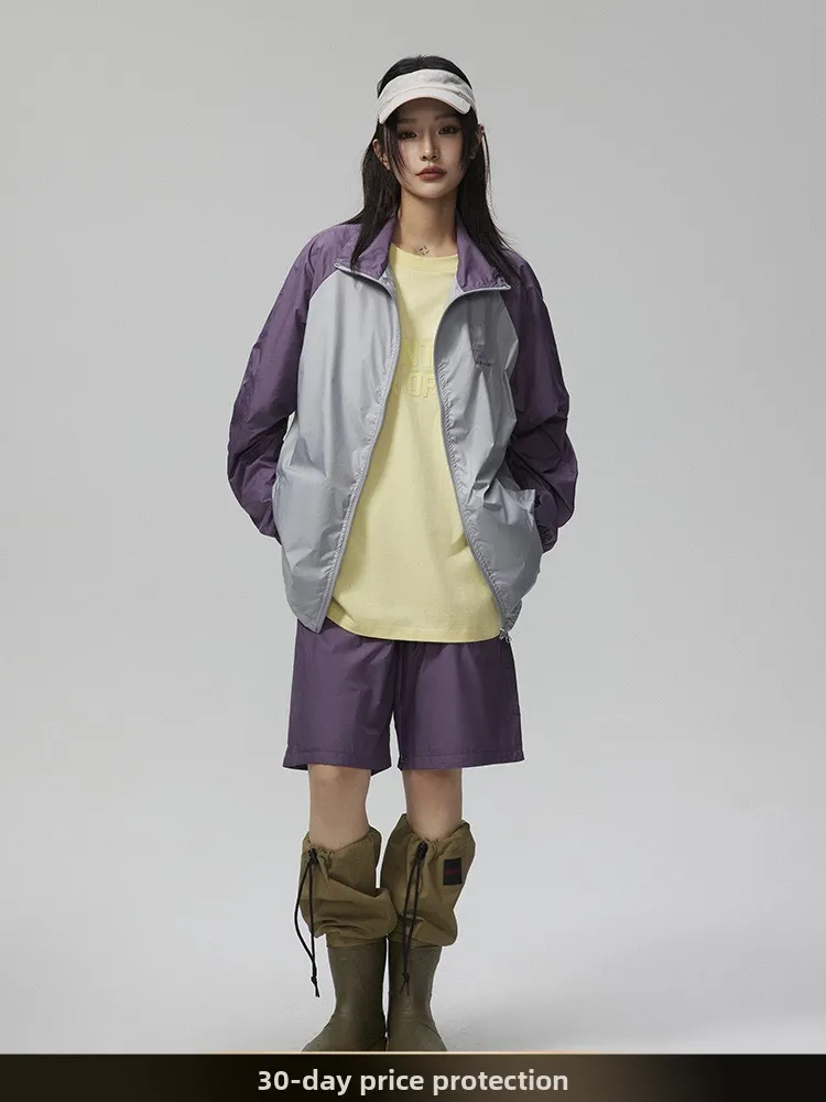 

Мужская летняя куртка в стиле ретро с цветными блоками, защита от УФ-излучения, полиэстер, длинный рукав, на молнии, свободный крой, молодежная мода