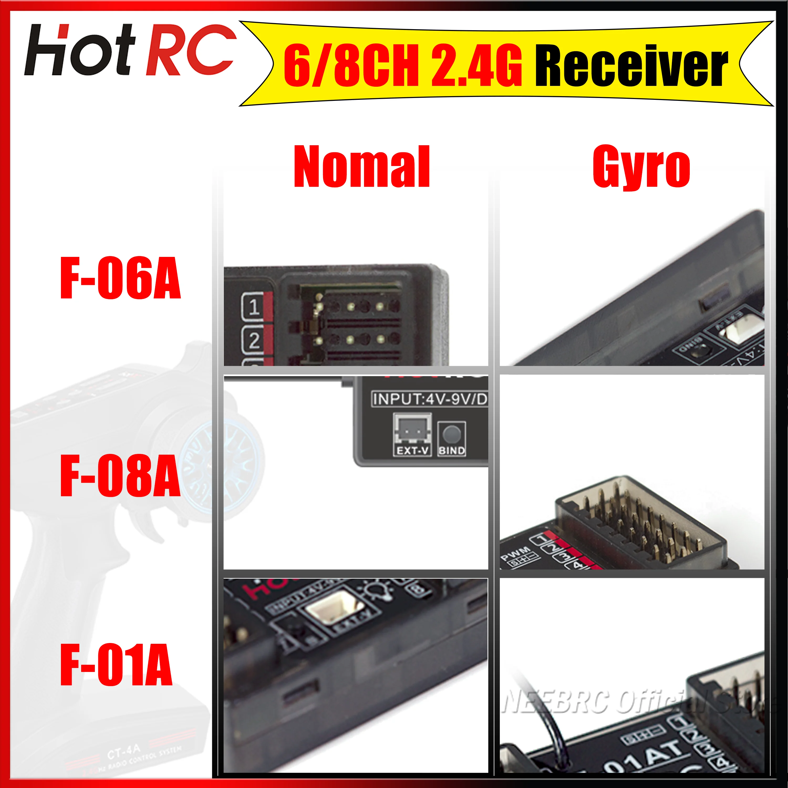 HotRC F06A F08A F01A 6CH 8CH 2.4G Normaal/Gyro Mini Ontvanger PWM voor RC Auto Tank Boot Zender CT-6A HT-8A DS-600 CT-6B CT-8B