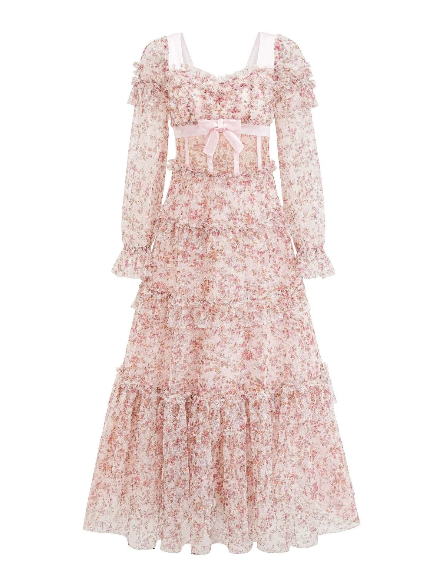 

Middle Eastern sweet butterfly floral dress high waist slimming and tall long skirt holiday seaside women's dress-GZXX458