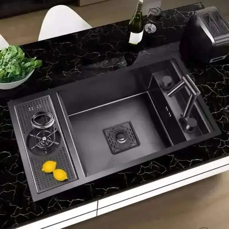 

Кухонные мойки из нержавеющей стали 304, скрытые нано-черные одинарные чаши, небольшой размер, скрытые мойки с чашечной шайбой, кухонное приспособление Z