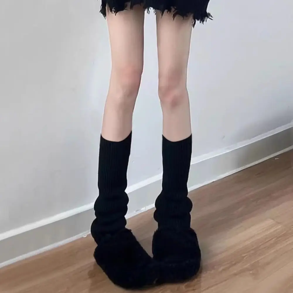 Knitted Lolita Leg Warmers 40/5070cm Length Heap Socks Knitted Leg Warmers White Black Grey Wool Leg Warmers Autumn Winter