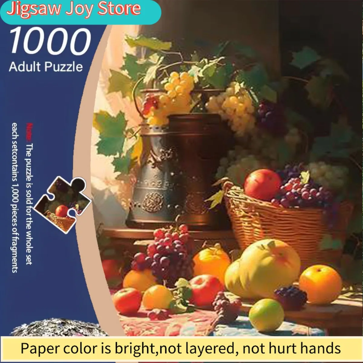 

1000pcs Extra Large Jigsaw Puzzle - Bountiful Fruit Basket with Grapes, Apples, Peaches, Plums, Oranges, Lemons, Limes, Pineap