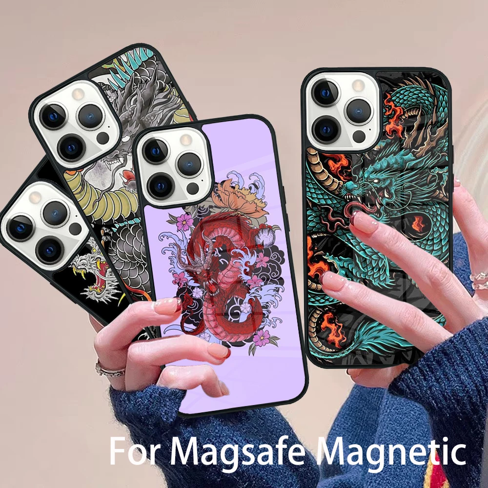 

Ancient Japanese Dragon Phone Case Magesafe Magnetic Wireless Charge Cover For IPhone 16 11 12 13 14 15 Pro Max Plus Mini