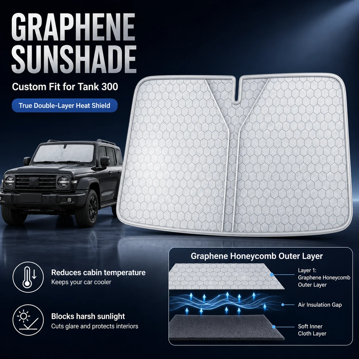For Tank 300 Graphene Windshield Sunshade Custom Fit Car Sunshade UV Sun Protection Car Interior Accessories