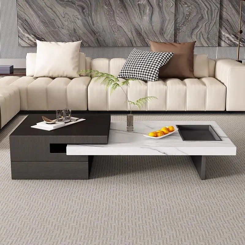 Rock slab TV cabinet combined telescopic living room household small apartment rectangular coffee table