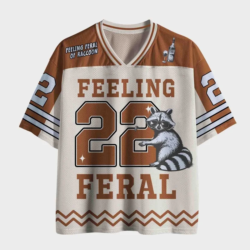 Unisex Feeling Feral Raccoon Jersey Cool Sunglasses Raccoon Wine Bottle Print Number 22 V-Neck Short Sleeve Sports Tee