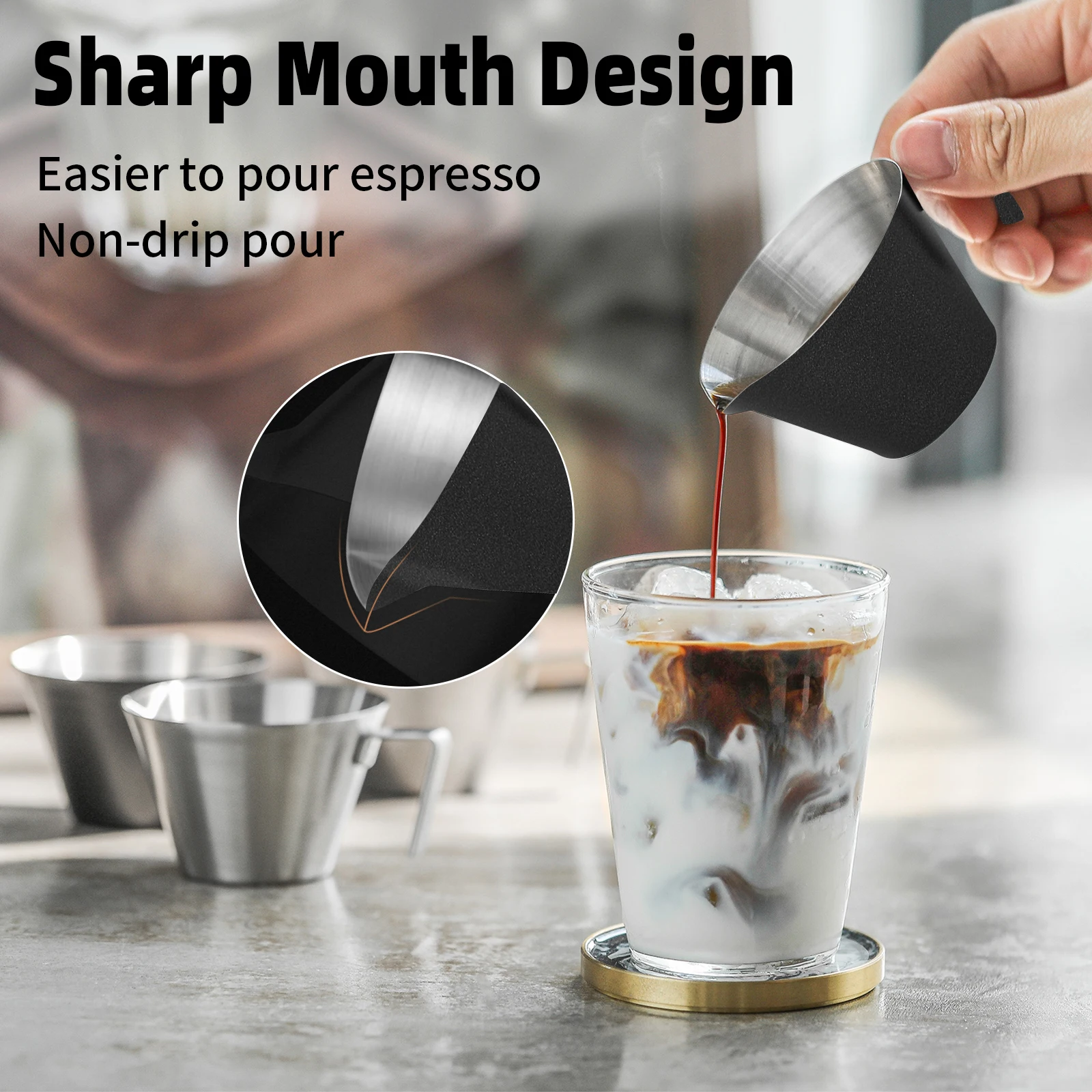 Taza medidora de Espresso de acero inoxidable de primera calidad, accesorios de café Barista para el hogar, con líneas de escala en el interior, 100ml