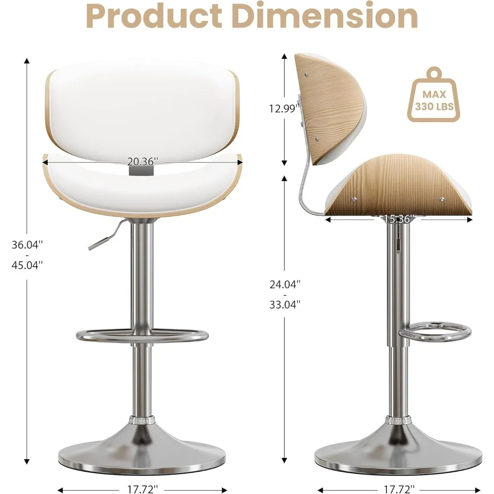 Barhocker, Küchentheke, Barhocker, Insel-Barhocker mit Rückenlehne, 3er-Set, Schneewittchen