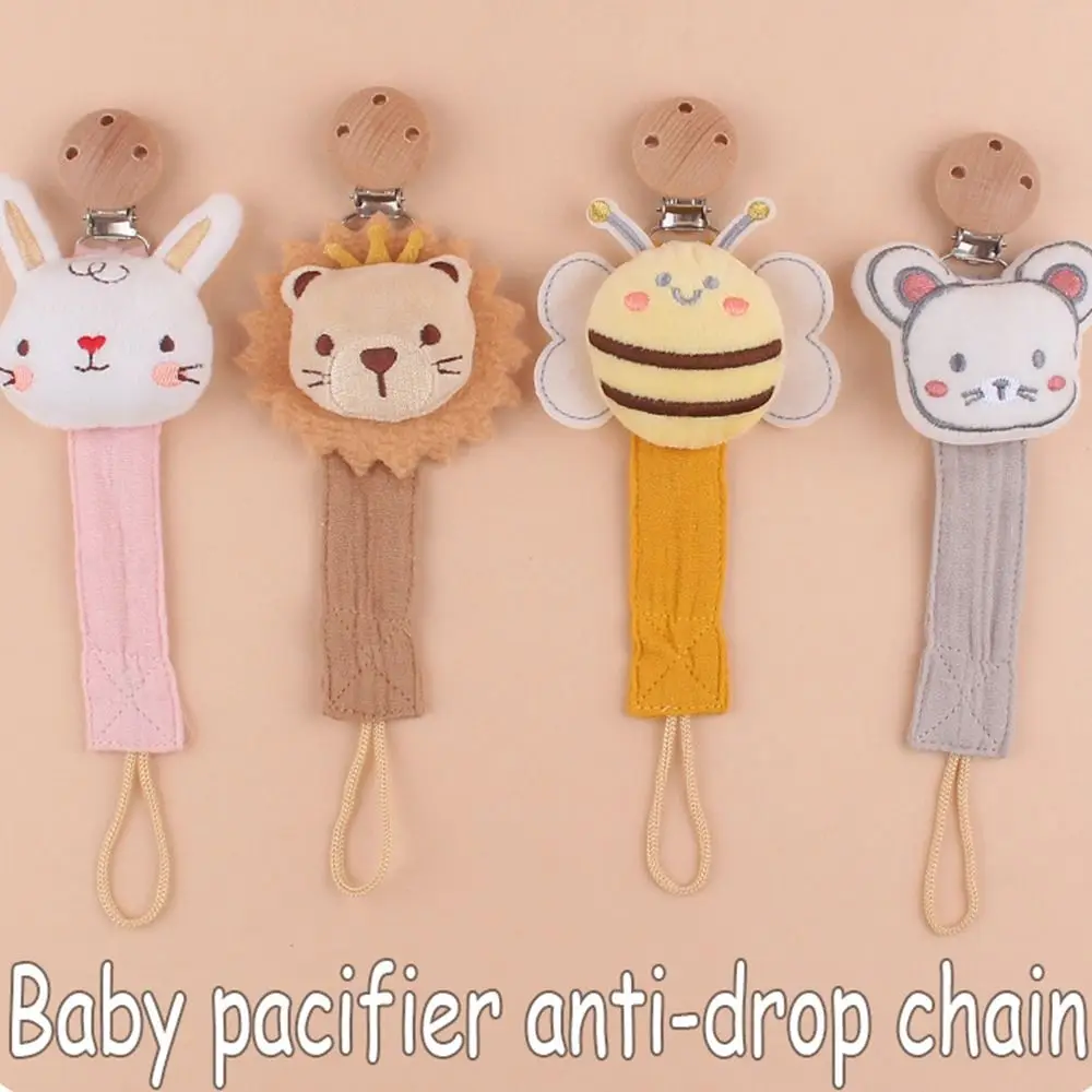 

Animal Cloth Baby Pacifier Chain Wood Linen Cotton Infant Teething Soother Holder Nursing Chains Nipple Holder Clips