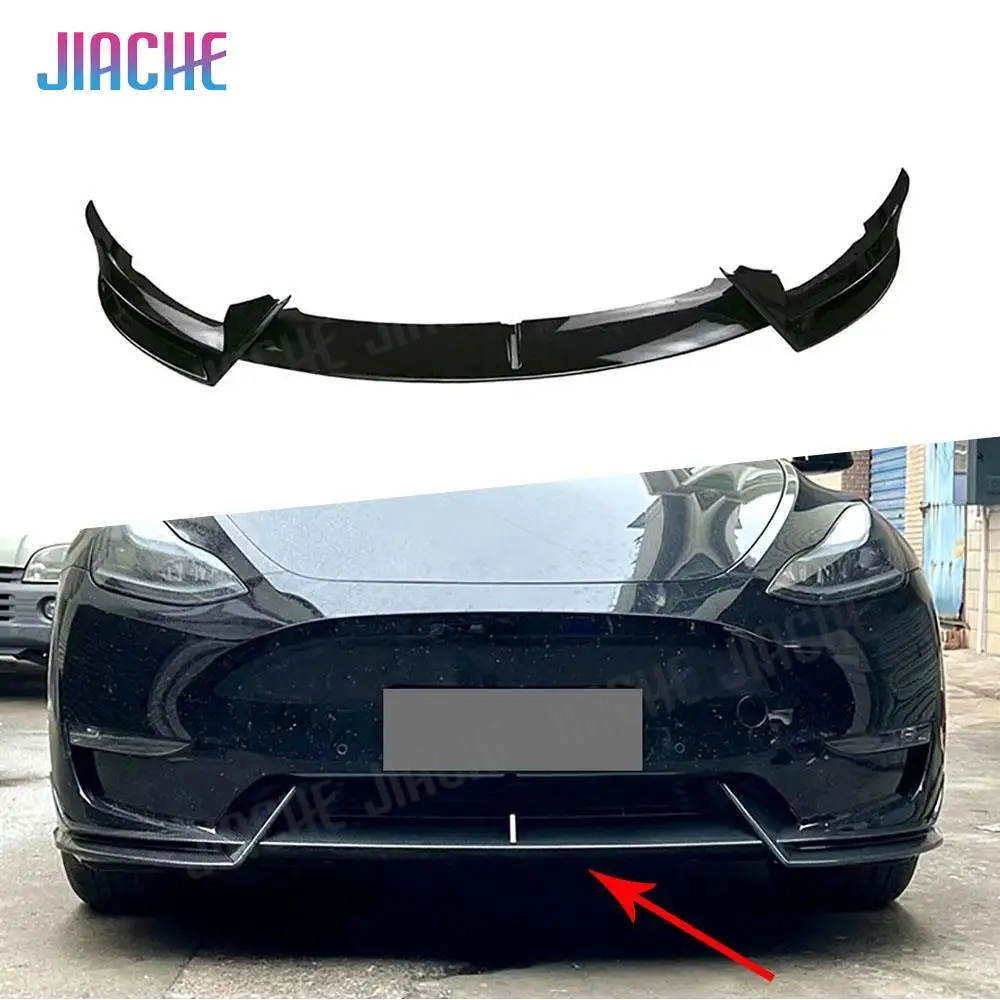 

3Pcs ABS Carbon Look Front Bumper Lip Spoiler for Tesla Model Y 2018 + Gloss Black Auto Car Front Lip Spoiler Splitters Apron