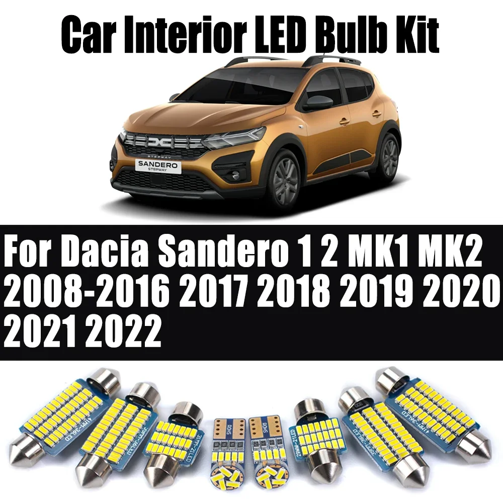 

For Dacia Sandero 1 2 MK1 MK2 2008- 2019 2020 2021 2022 Canbus Car Bulbs LED Interior Reading Map Dome License Plate Light Kit