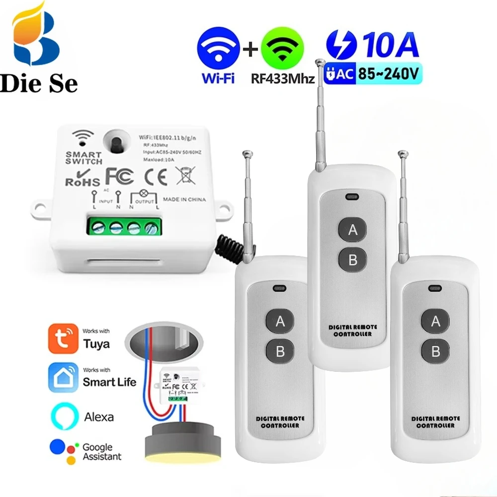 WIFI RF433Mhz Wireless Remote Control Light Switch AC110V Mini Relay Module Google Home Alexa Tuya Smart Life APP for Light LED