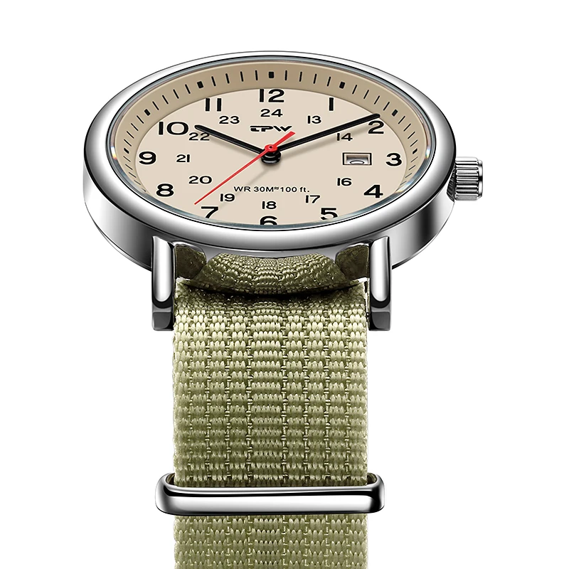 2026 TPW Field Watch Easy Reading Fabric Strap 24 Hours Display Quartz Movement Day Function
