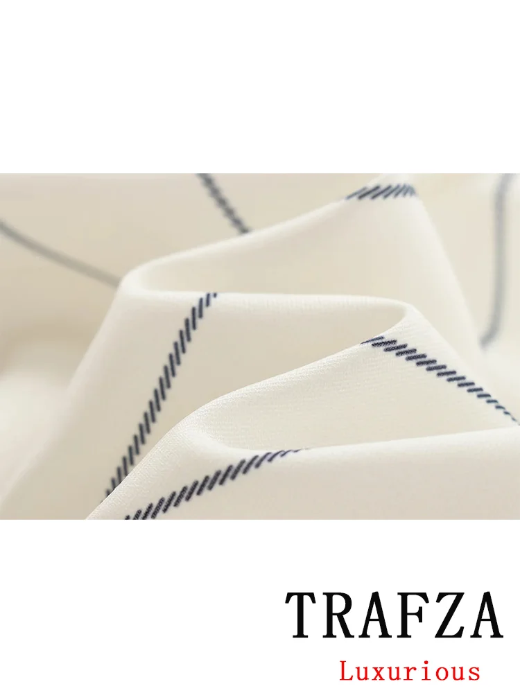 TRAFZA Vintage Casual Chic Women Suit Striped Fold Sleeveless Top Long Straight Pants New Fashion 2024 Holiday Autumn Suits