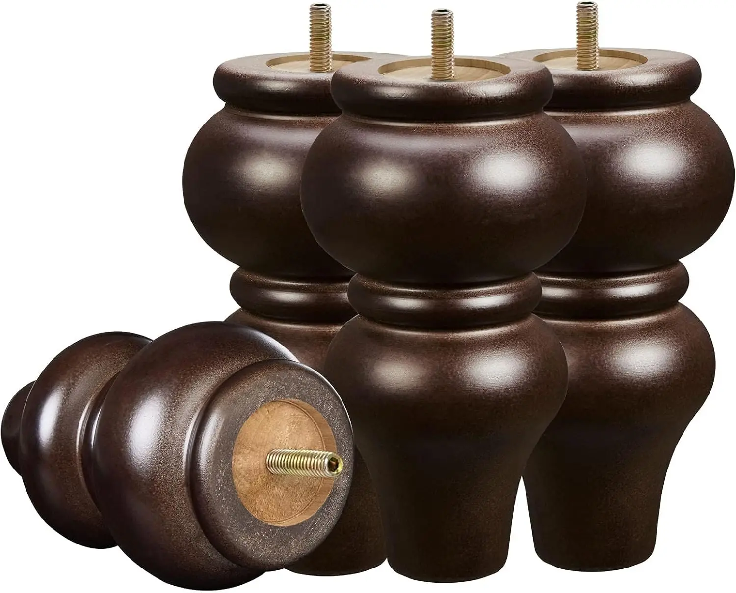 6 Inch Round Wood Furniture Legs, Pack of 4, Espresso Finish for Sofa, Desk, Dresser