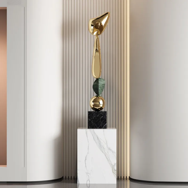 Luxury Electroplating Abstract Slender Sculpture Ornament,Modern Stone To Move Artistic,Living Room Foyer,Hotel Floor Decoration
