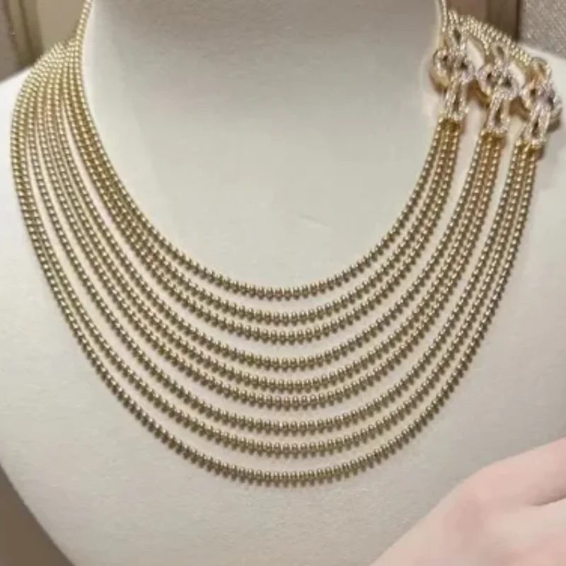 ZOCA S925 Sterling Silver Many Layers 3 Clasps Necklace Rose Gold Plated Beads High-end Women's Jewelry