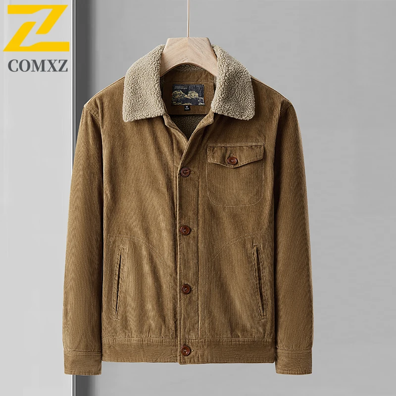 Male Cotton Jackets Padded Warm Loose Parka Coat Corduroy Short Jacket Man Solid Zip Windbreaker Winter Men's Retro Windbreake