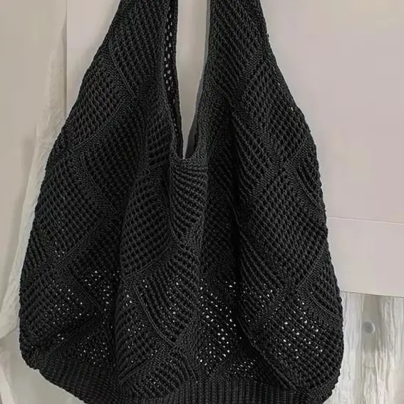 

Простые вязаные крючком сумки-тоут, модные полые вязаные женские сумки, повседневные женские сумки на плечо, женские сумки для покупок с ручками сверху, сумки