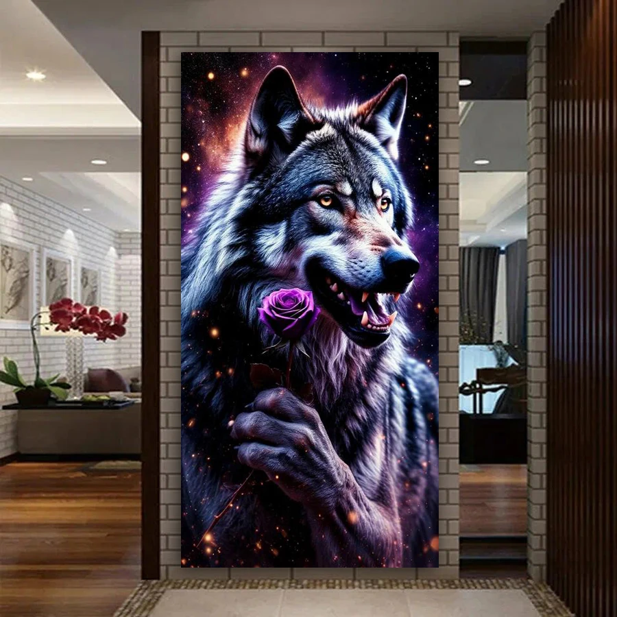 

Wolf Rose Diy Diamond Arts For Adults Painting Kits Large Size Wild Animals Full Drill Mosaic Embroidery Picture Wall Decor