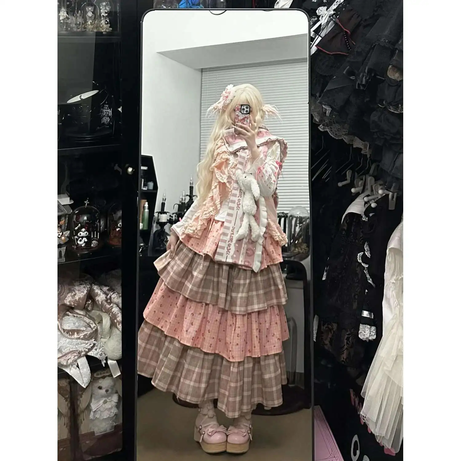 Vintage Y2K Multi-layered Patchwork Puffy Skirt Women's Cute Faionable f-length Skirts for Young Women 8-25 Years Old