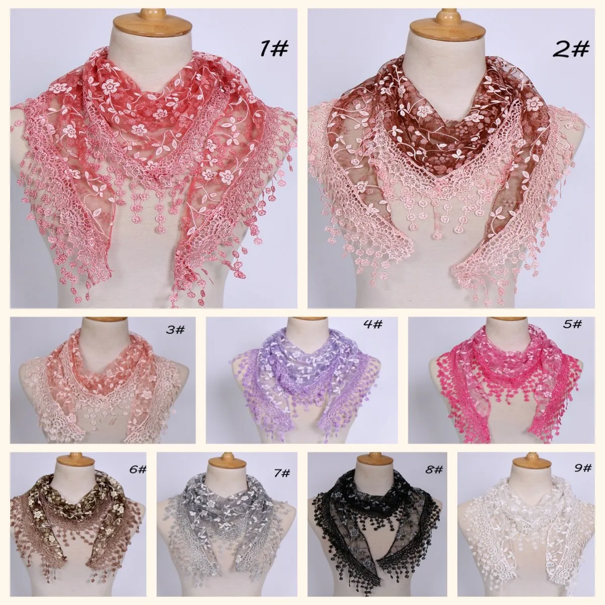 

Корейская версия треугольного шарфа с цветочным кружевом и дышащим полым однотонным женским шарфом SJJ01