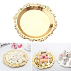 Gold Embossed Decorative Tray for Desserts Wedding Party Decor and Cosmetic Storage Elegant Ornate Platter for Special Occasions