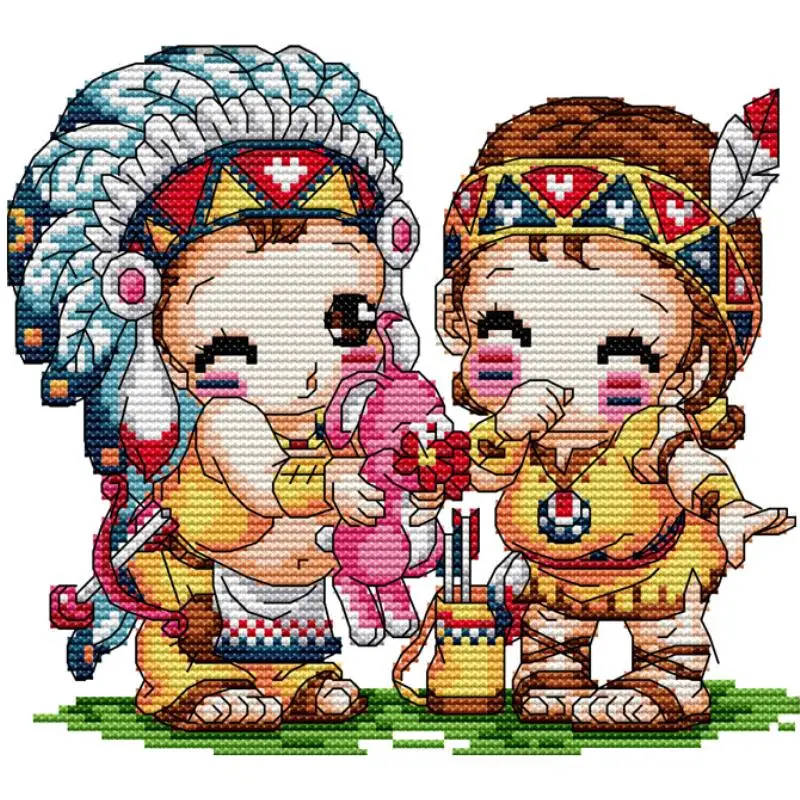 Cartoon Characters Couple Series Cross Stitch 14ct 16ct 11ct White Cloth Printed Fabric Needlework DIY Kids Hand Embroidery Kits