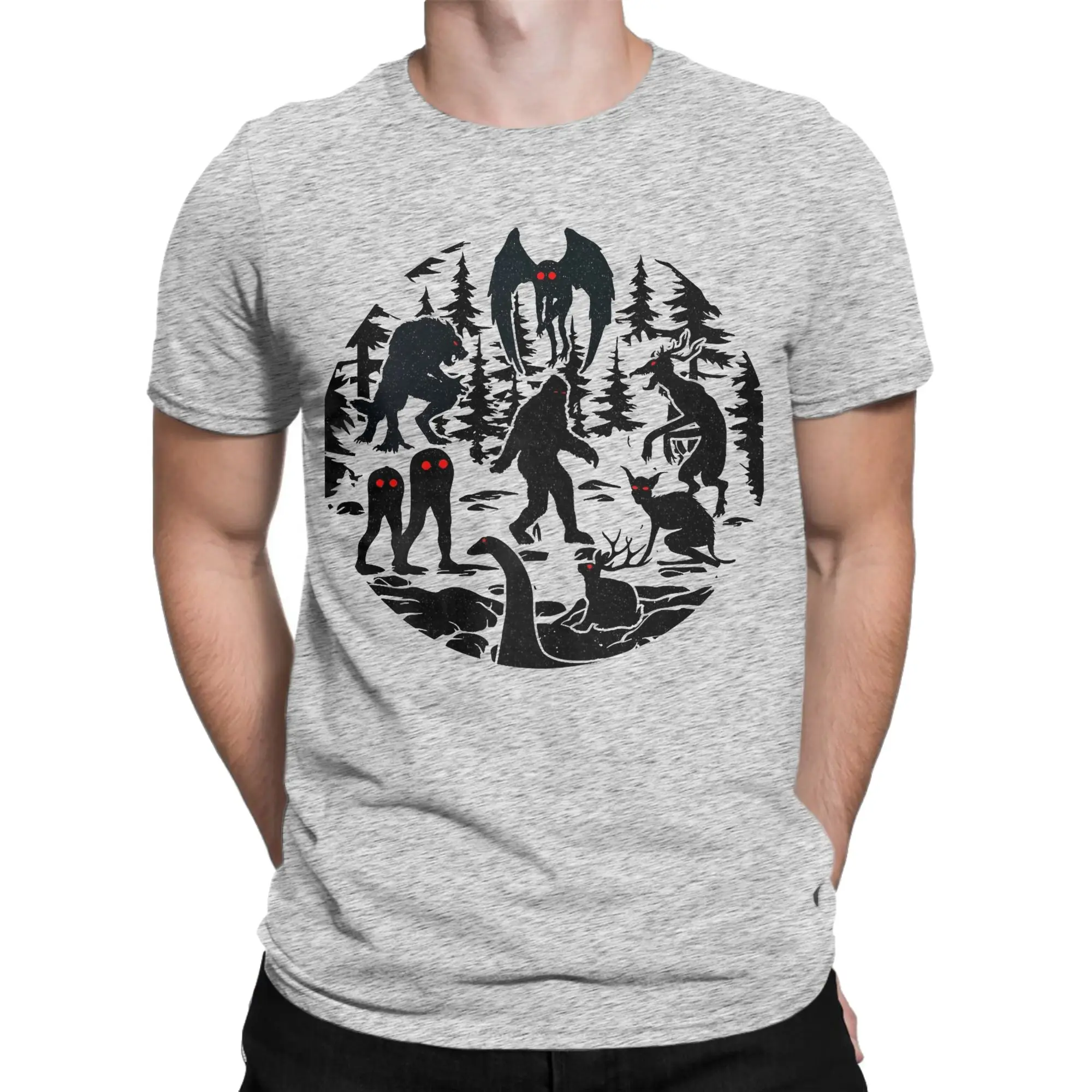 Bigfoot Loch Ness Monster Mothman T Shirt 100% Cotton Funny T-Shirt Round Neck Cryptids Tee Shirt Short Sleeve Clothing Gift