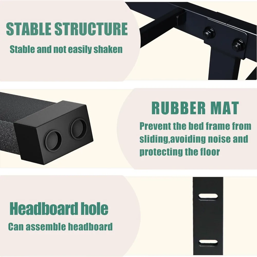 Cadres de lit double, plate-forme métallique robuste de 14 pouces de haut de 3500 lb, base de matelas avec support à lattes en acier/sans sommier