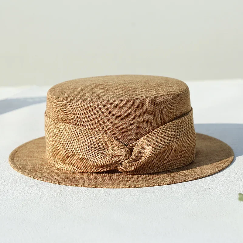 2026 New High Quality Linen Flat Top Small Hat French Retro Fashion Women Summer Outdoor Leisure Travel Visor