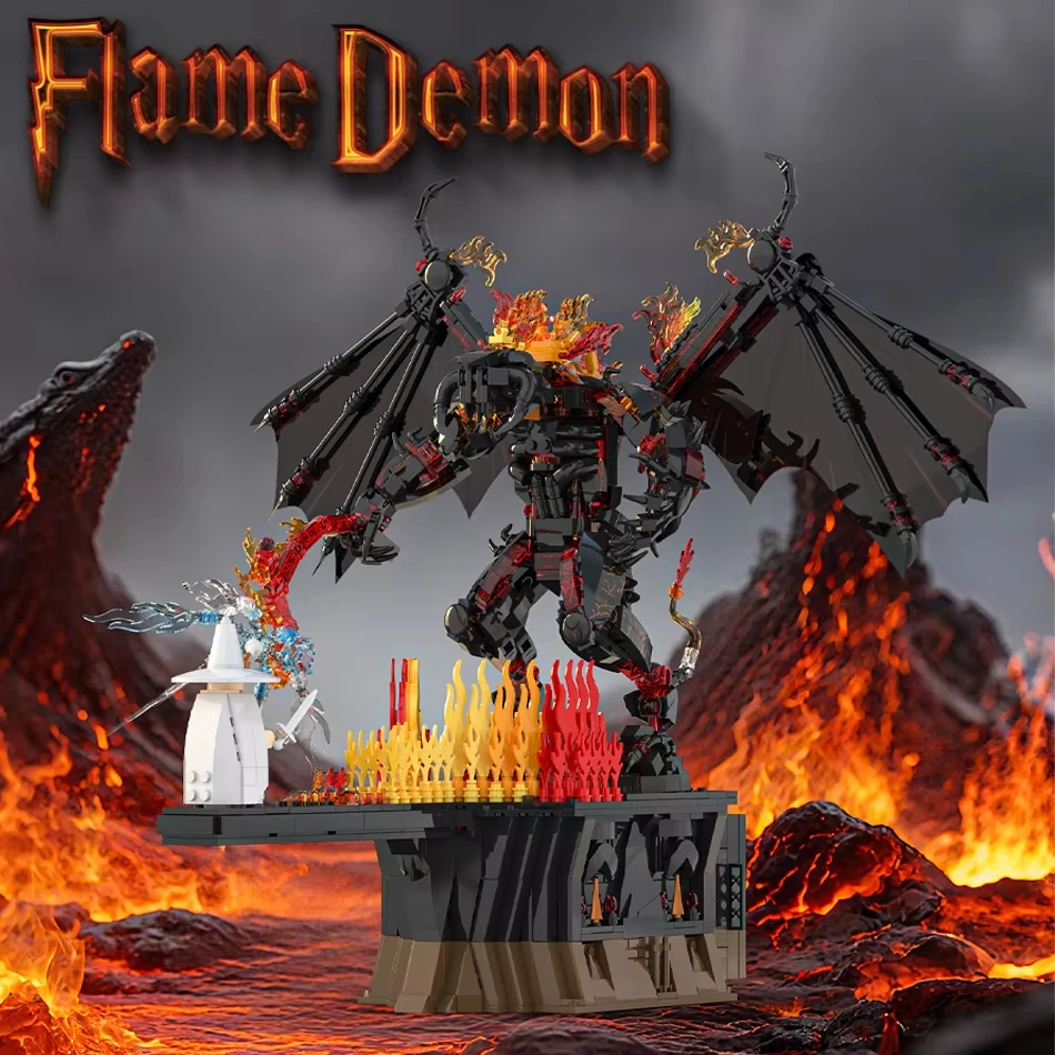 

1581pcs Creative Hell Scene Model Demon Flame Ancient Flame Devil Building Blocks Collectible Toy Home Display Ornament Gift