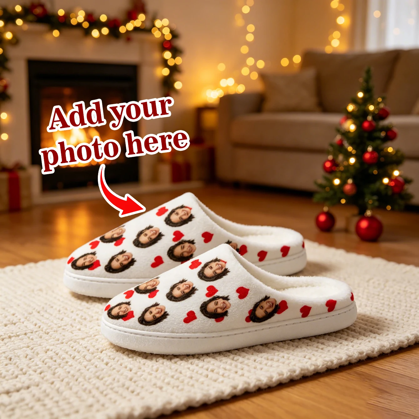 Individuell gestaltete Baumwollhausschuhe mit lustigen Fotos, bedruckte Schuhe, Unisex-Modell, ideal als Geschenk für Paare, zum Geburtstag oder zu Weihnachten. – Detail 1