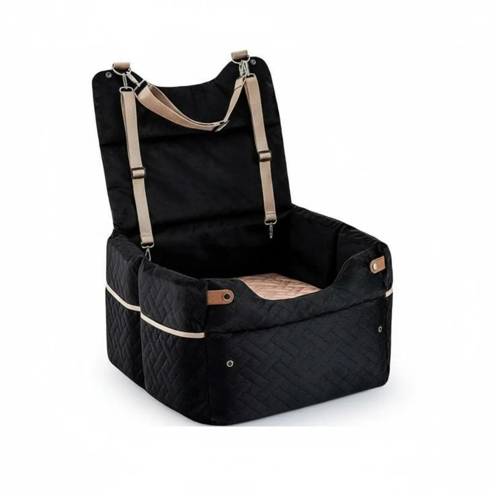 Medium Dog Vehicle Seat Cover with Reversible Cushion Foldable Pet Travel Bed for Car Seat Protection with Restraint Straps