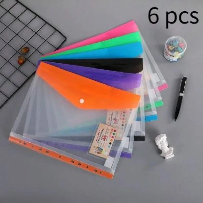 

6 plastic envelope binder pockets -11 hole expandable binder suitable for 2/3/4 ring file bags, with snap fasteners and labels.