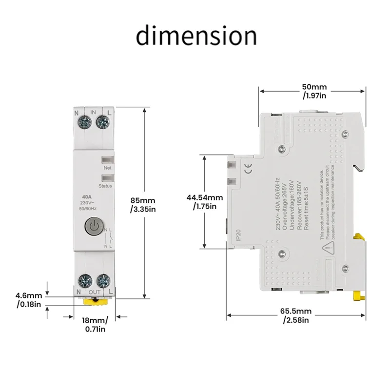 B29C-Tuya Wifi disyuntor inteligente 40A Monitor de electricidad V0 ignífugo Control de aplicación Compatible conalexa