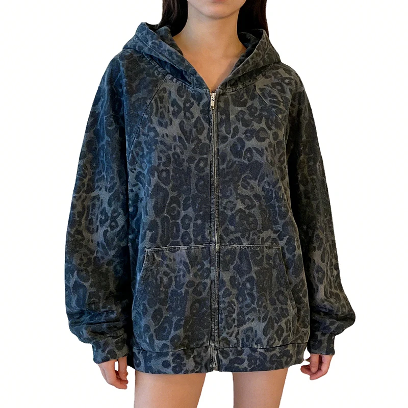 

Gothic Dark Leopard Vintage Grunge E-Girls Fashion Streetwear Autumn Winter Lazy Y2K Aesthetics Long Sleeve Loose Casual Hoodies