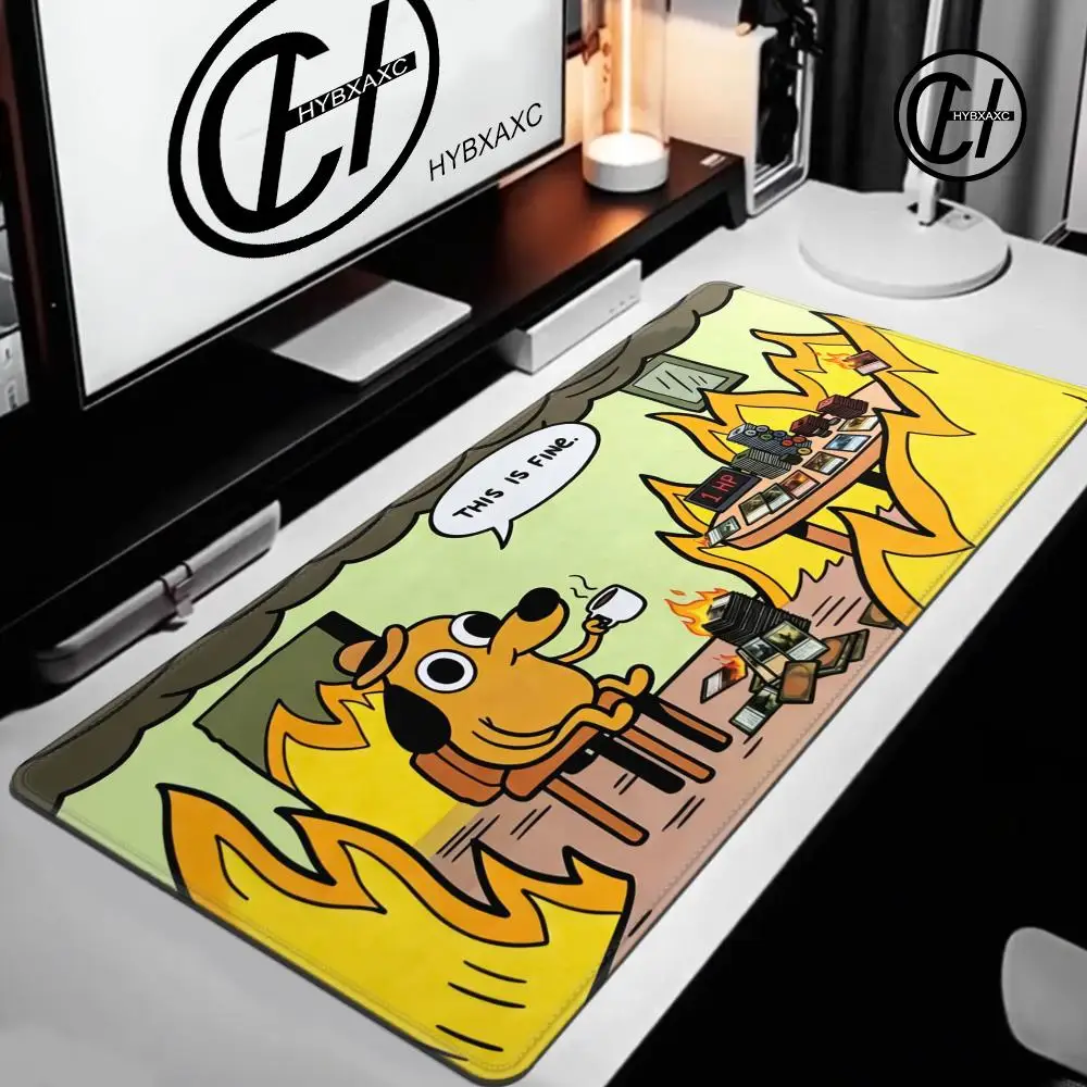 HYBXAXC This is Fine Meme Mouse Pad Dog in Fire Meme Mouse Pad  Large Desk Pad  Funny Desk Decor Gaming Keyboard Mats Large