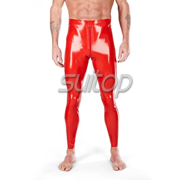 Suitop latex tight trousers legging with crotch zippers for men's