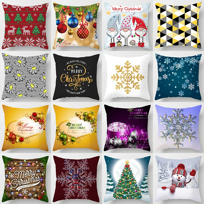 

Beauty Cartoon Merry Christmas Pillow Covers Square Large Short Plush Pillow Cases Flowers Thick Pillow Cases Cover