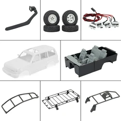 1/10 Scale LC80 Hard Body Mount Roof Rack Interior Tail Ladder Spare Wheel Carrier Snorkel LED Lamp for RC Crawler TRX4 SCX10