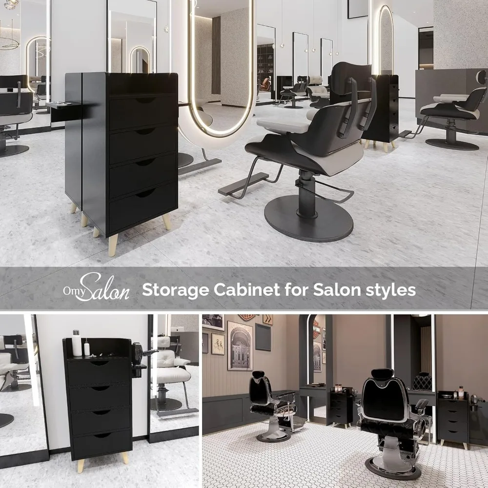 4 -Layer Salon Storage Cabinet, Beauty Barber Salon Styling Station Organizer Equipment, Hairstylist Station Set Black