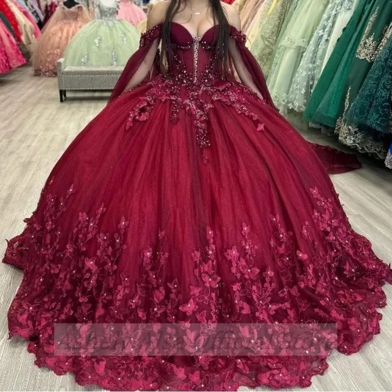 Saudi Arabic Luxury 2024 Burgundy Quinceanera Dresses Sweet 16 15 Dresses Lace Appliques Beads Flowers Party Prom Dress Vestido