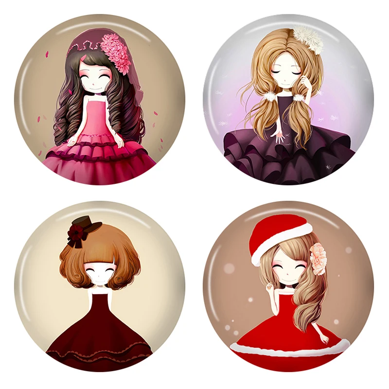 

8-40mm Photo Glass Cabochon Pattern Round Glass Cabochons Colorful Beautiful Cameo Girl AM02